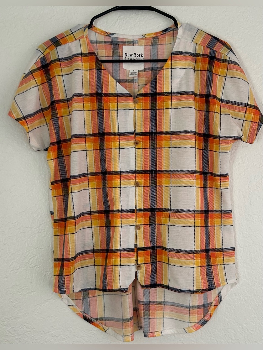 New York Laundry Orange and Gray Plaid Button Up Shirt